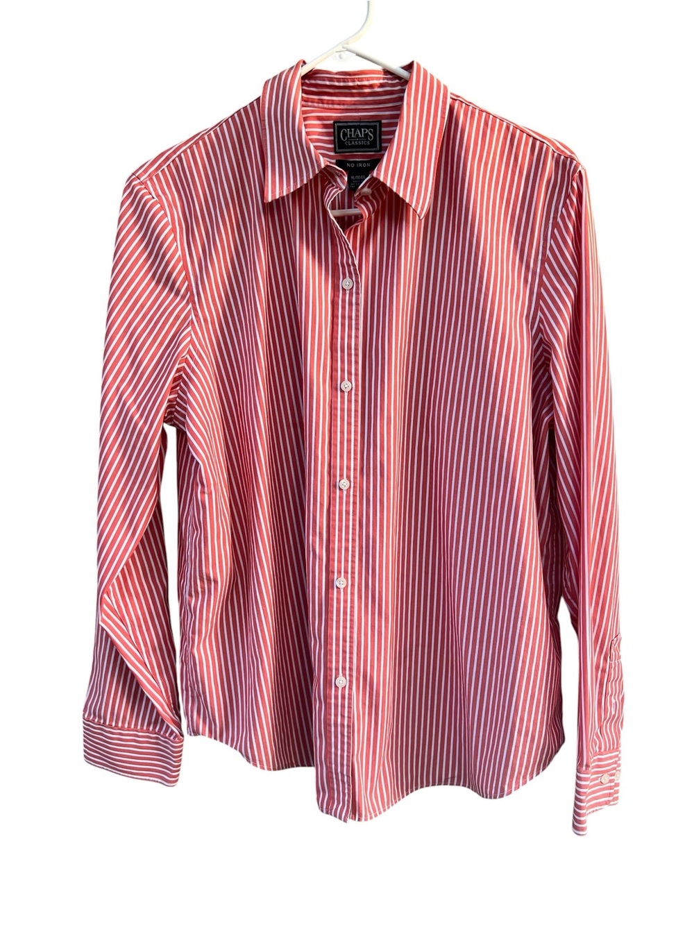 Chaps Women’s Red Striped Button-Up No Iron Shirt - Size XL